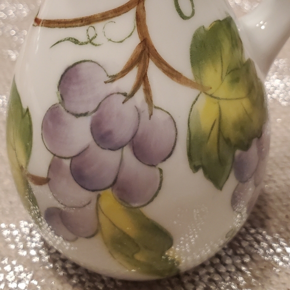 Andrea by Sadek Porcelain Oil / Vinegar Pitcher. Grape pattern - Picture 10 of 11